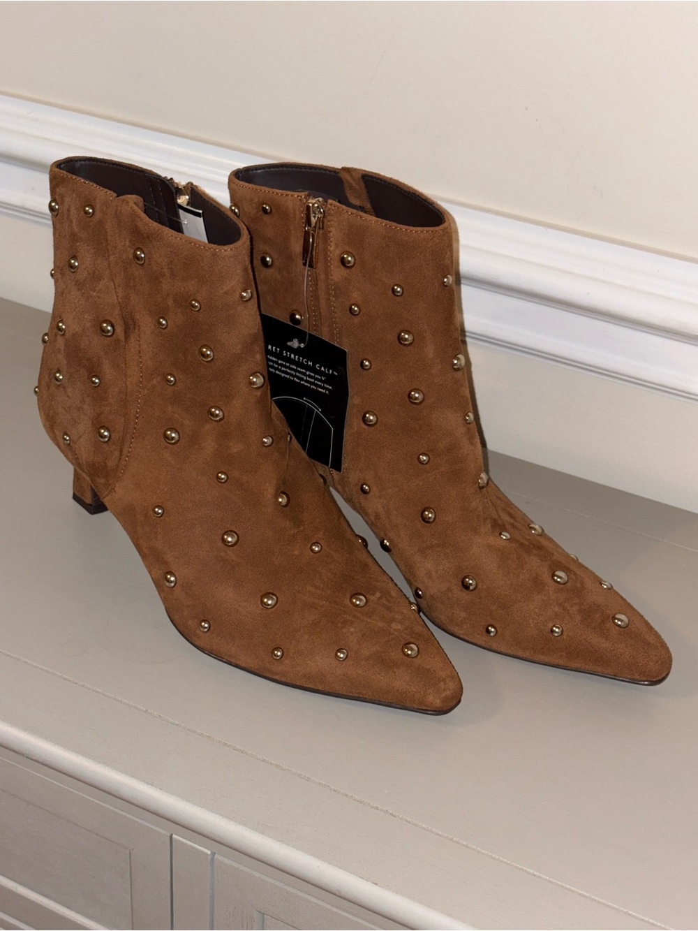Naturalizer Tan Suede Studded Ankle Booties